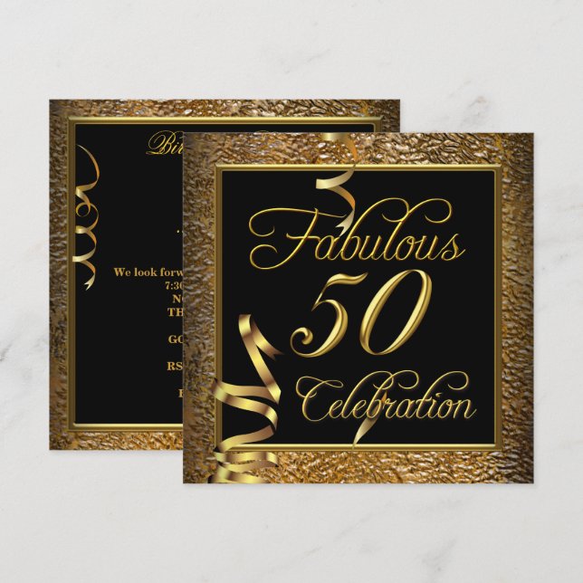 Invitación Celebración de 50 Fantásticos Cumpleaños en Oro y  (Anverso / Reverso)