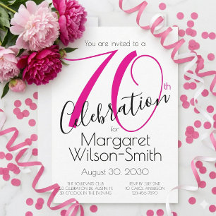 Invitación Celebración de 70 años Elegante Rosa Negro Cumplea
