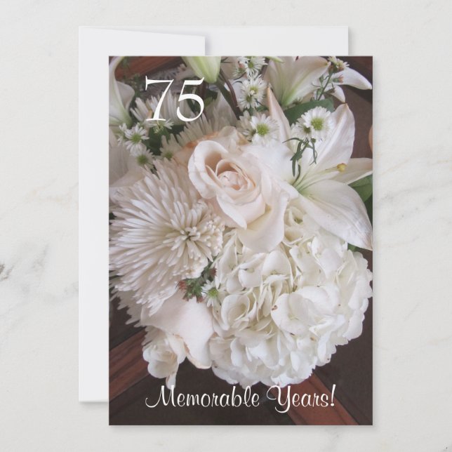 Invitación Celebración de 75 cumpleaños/Elegante Floral Blanc (Anverso)