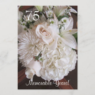 Invitación Celebración de 75 cumpleaños/Elegante Floral Blanc