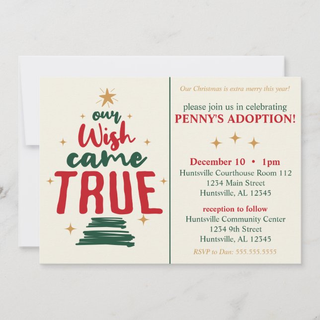Invitación Celebración de Adopción Navidad Nuestro Deseo se H (Anverso)