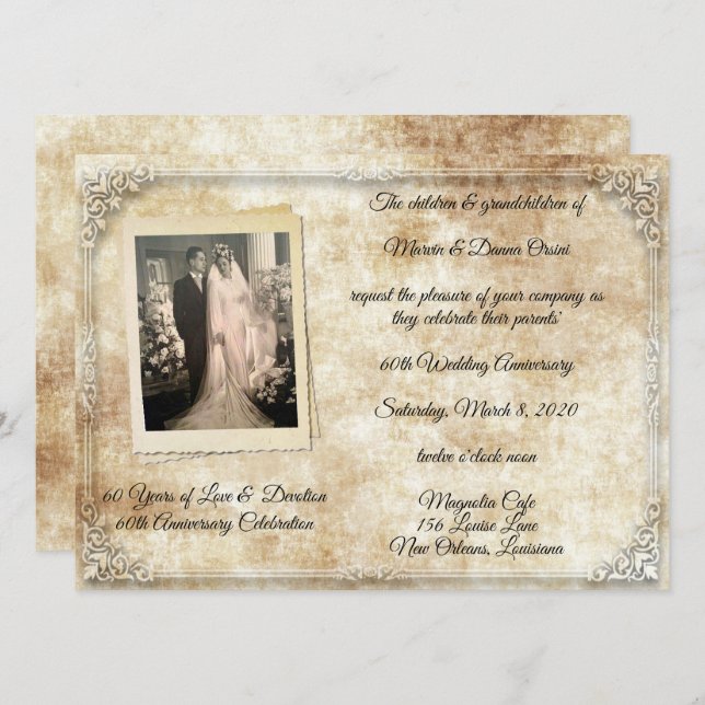 Invitación Celebración de aniversario vintage (Anverso / Reverso)