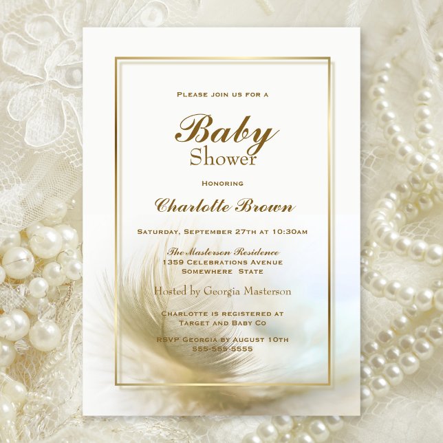 Invitación Celebración de Baby Shower Gold Feather (Subido por el creador)