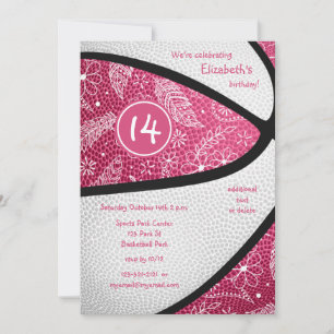 Invitación celebración de baloncesto con garabatos florales b