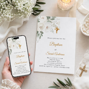 Invitación Celebración de bautizo de adulto elegante con flor