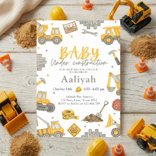 Invitación celebración de bebé niño excavadora de construcció