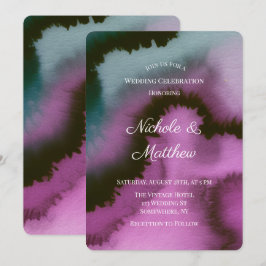 Invitación Celebración de Boda Abstracta Morada y Turquesa
