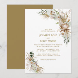 Invitación Celebración de Boda Botánica Boho Verde y Dorada