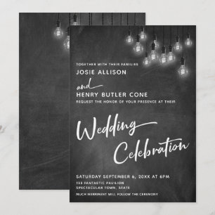 Invitación Celebración de Boda con Luces Edison en Pizarra