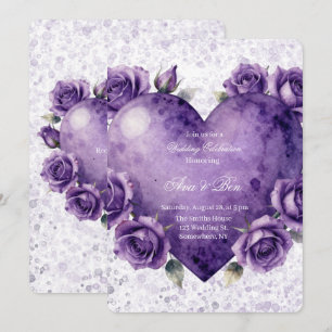 Invitación Celebración de Boda Corazón y Rosas con Pintura Mo