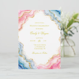 Invitación Celebración de Boda de Ágata Rosa Azul y Oro