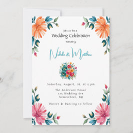 Invitación Celebración de Boda de color de agua romance