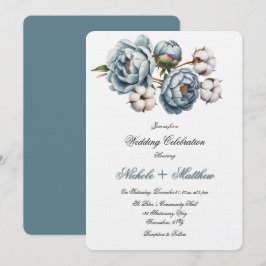 Invitación Celebración de boda de peonía azul polvorienta y a