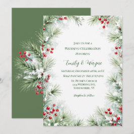 Invitación Celebración de Boda de Pino de Invierno y Bayas Ro