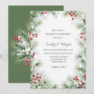 Invitación Celebración de Boda de Pino de Invierno y Bayas Ro