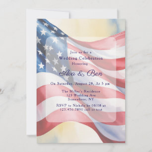 Invitación Celebración de boda del cuatro de julio en acuarel