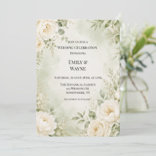 Invitación Celebración de Boda Floral Marfil Verde Salvia