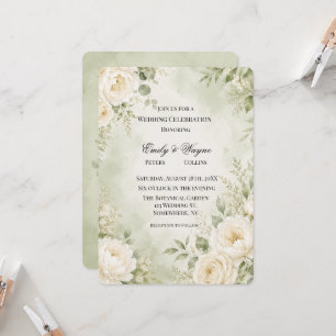Invitación Celebración de Boda Floral Marfil Verde Salvia