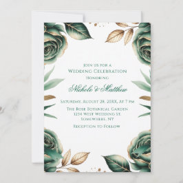 Invitación Celebración de Boda Floral Verde Esmeralda y Dorad