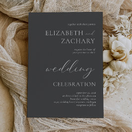 Invitación Celebración de Boda Gris Carbón Blanco Script