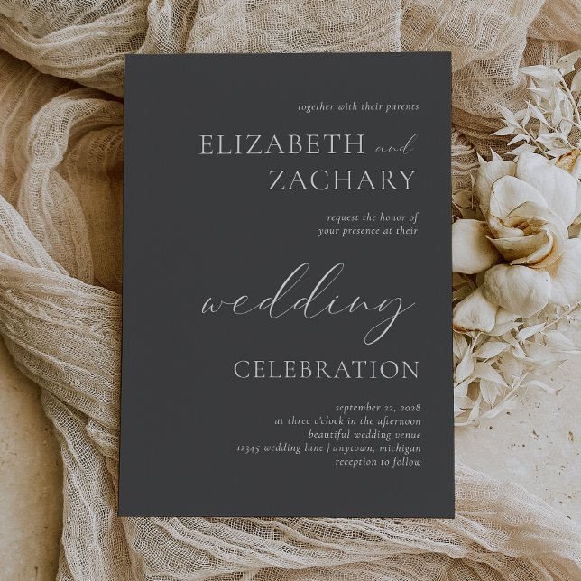 Invitación Celebración de Boda Gris Carbón Blanco Script (Subido por el creador)