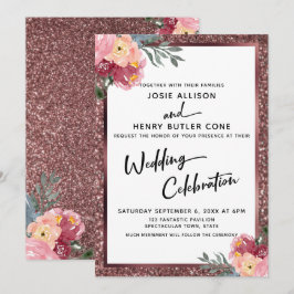 Invitación Celebración de Boda Moderna Rosa Dorado Floral