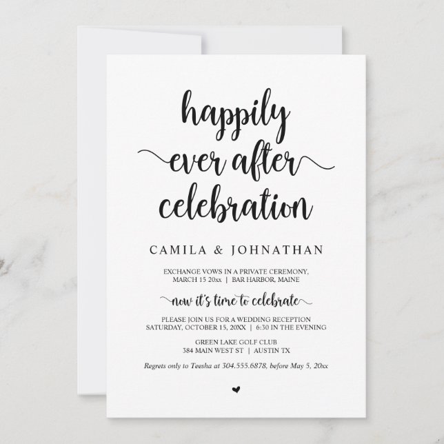 Invitación Celebración de boda secreta, feliz para siempre (Anverso)