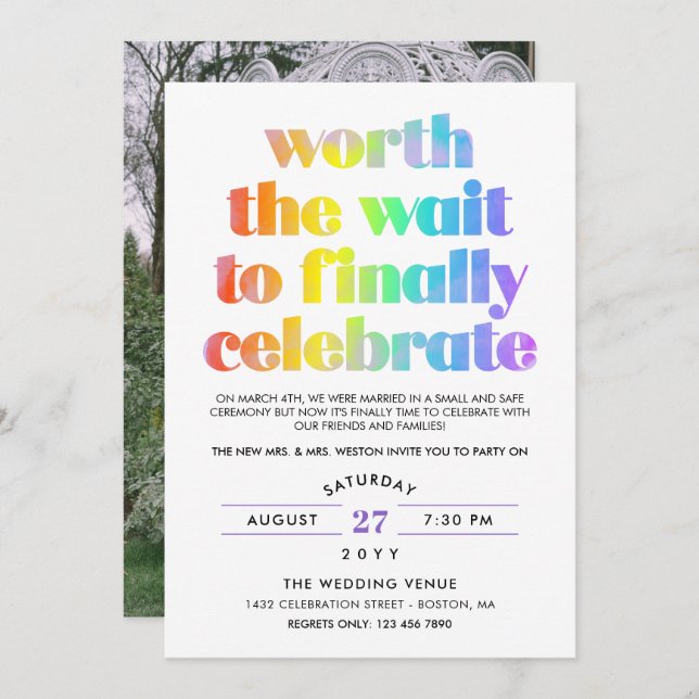 Invitación Celebración de Boda Secuela Arcoíris Vale la Pena  (Anverso / Reverso)