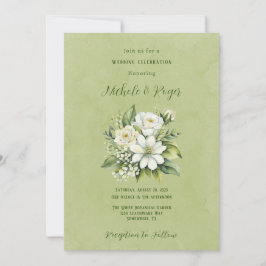 Invitación Celebración de Bodas con pintura verde floral blan