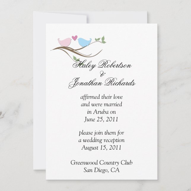 Invitación Celebración de bodas de Lovebirds (Anverso)
