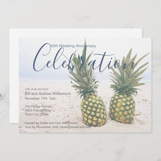 Invitación Celebración de Bodas de Oro Tropicales (Anverso / Reverso)