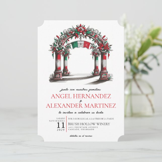 Invitación Celebración de Bodas mexicanos con detalles y códi (Anverso de pie)