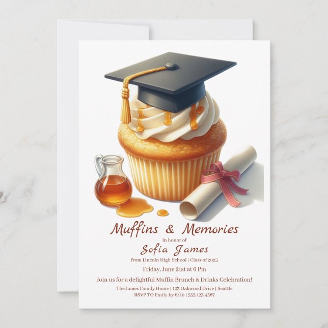 Invitación Celebración de Brunch de Cupcake de Graduación (Anverso)
