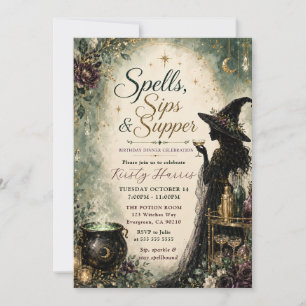 Invitación Celebración de cena de cumpleaños con hechizos, so