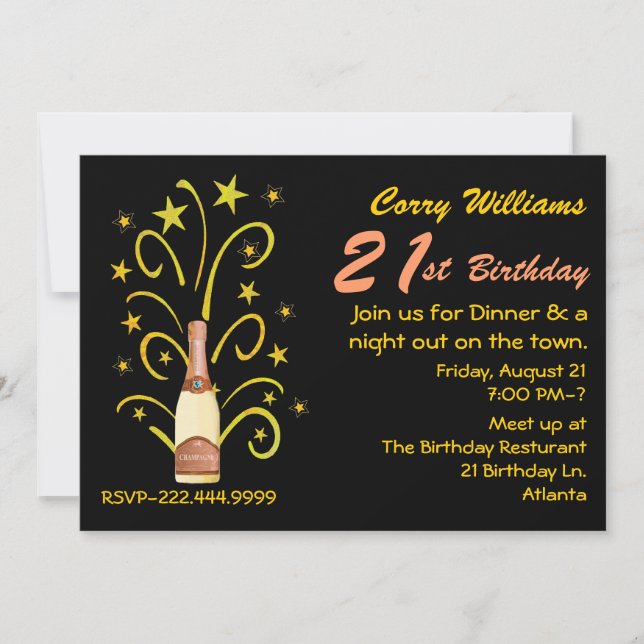 Invitación Celebración de champán 21 cumpleaños (Anverso)