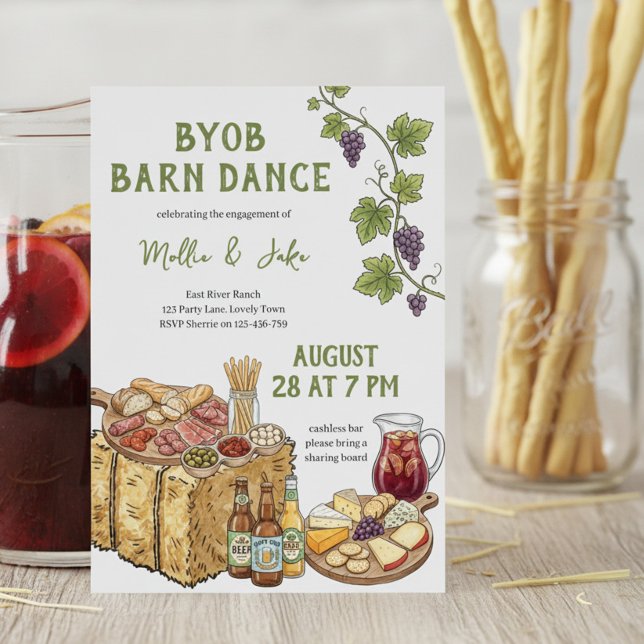 Invitación Celebración de compromiso de baile en el granero B (Bring your own Board rustic party invitation by Darling & May)