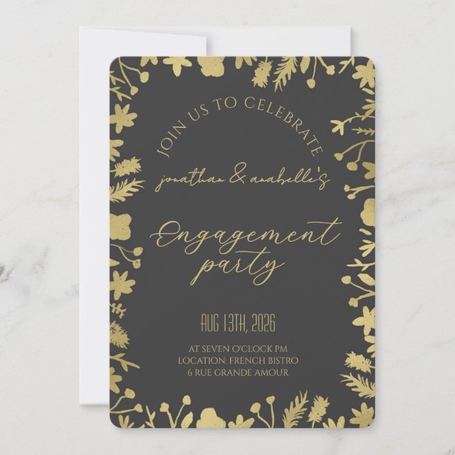 Invitación Celebración de compromiso de flores de acuarela el (Anverso)