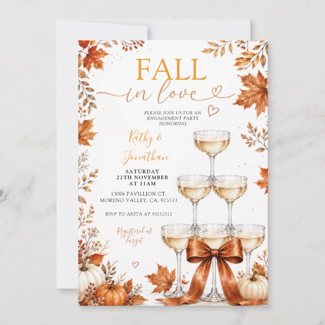Invitación Celebración de Compromiso Otoño Caer en Amor (Anverso)