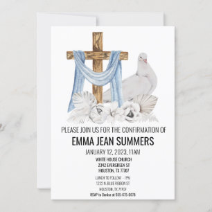 Invitación Celebración de Confirmación Paloma Aquarela Cruz