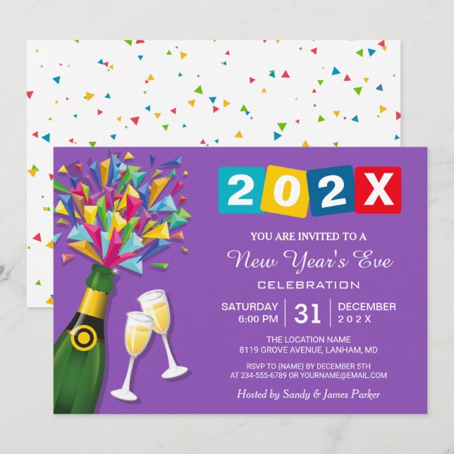 Invitación Celebración de cuenta regresiva Fiesta de Año Nuev (Anverso / Reverso)