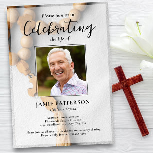 Invitación Celebración de cuentas de Rosario de Funeral con F