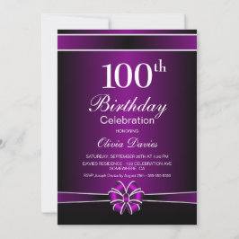 Invitación Celebración de cumpleaños 100 del negro y púrpura
