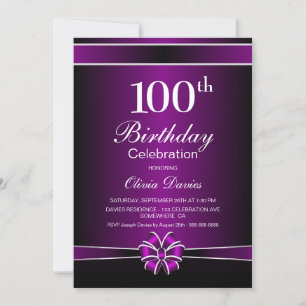 Invitación Celebración de cumpleaños 100 del negro y púrpura
