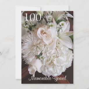 Invitación Celebración de cumpleaños 100/Floral blanca elegan