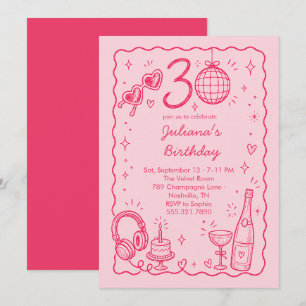 Invitación Celebración de cumpleaños 30 con dibujos de mano r