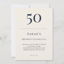 Invitación Celebración de Cumpleaños 50 Clásico Navy & Crema