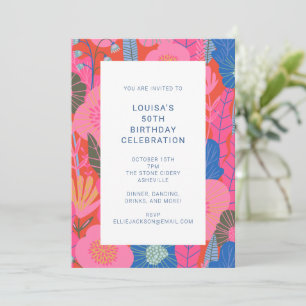 Invitación Celebración de Cumpleaños 50 con Flores Coloridas