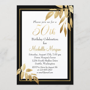 Invitación Celebración de cumpleaños 50 de Gold Black Elegant
