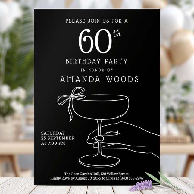 Invitación Celebración de cumpleaños 60 de moda en blanco y n (Subido por el creador)