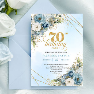 Invitación Celebración de cumpleaños 70 de lujo en azul polvo